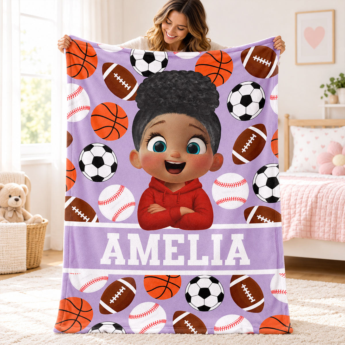 Multiple Sports Lovers Boy Girl Custom Name - Personalized Fleece Blanket - Christmas Gift For Kids Sport Lovers, Grandson, Son, Granddaughter, Daughter