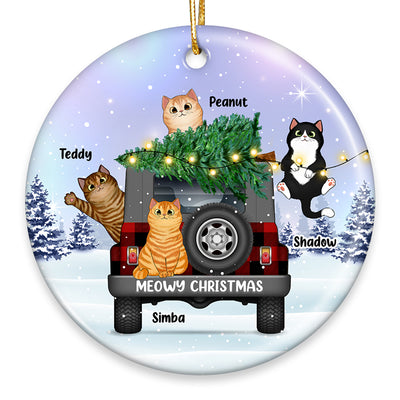 Meowy Christmas Cats On Christmas Truck Personalized Circle Ornament