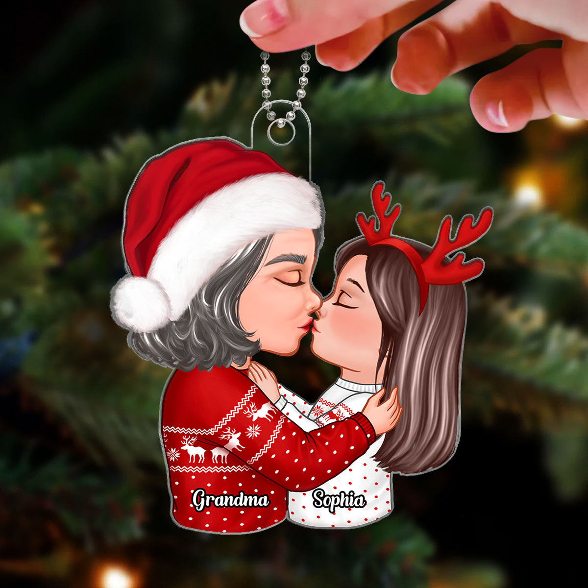 Doll Grandma Kissing Kid Christmas Gift For Granddaughter Grandson Personalized Acrylic Ornament