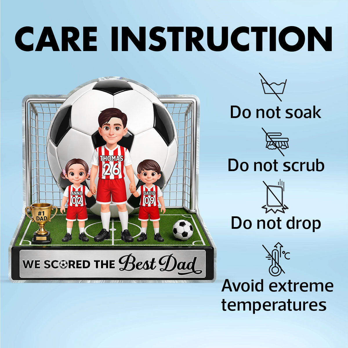 No 1 Soccer Dad And Kids We Scored The Best Dad 2D Flat Printed - Personalized Acrylic Block Plaque - Father's Day Gift For Dad, Husband, Soccer Football Fans