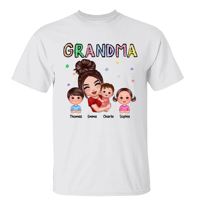 Crayon Text Doll Grandma Hugging Kids Personalized Shirt