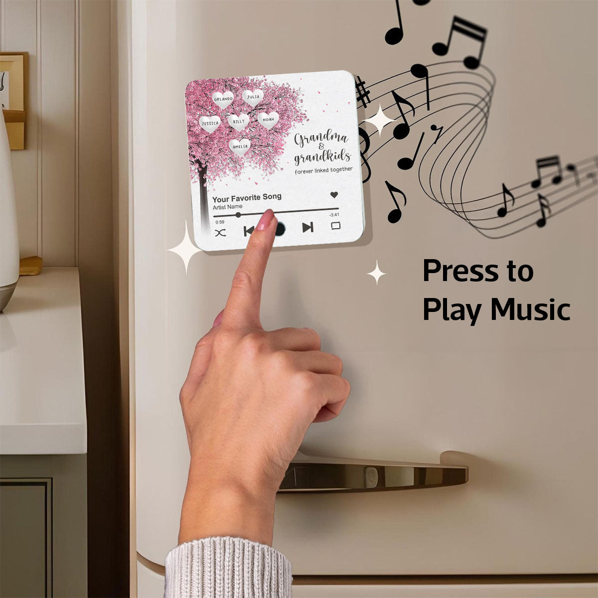 Grandma Grandkids Fill A Place In Your Heart Heart Tree Personalized Music Fridge Magnet, Heartfelt Gift For Mom For Grandma