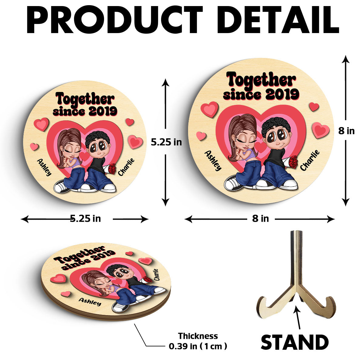 Y2K Couple Hearts Personalized 2-layer Wooden Plaque,  Unique Valentine's Day Gift For Him, Gift For Her