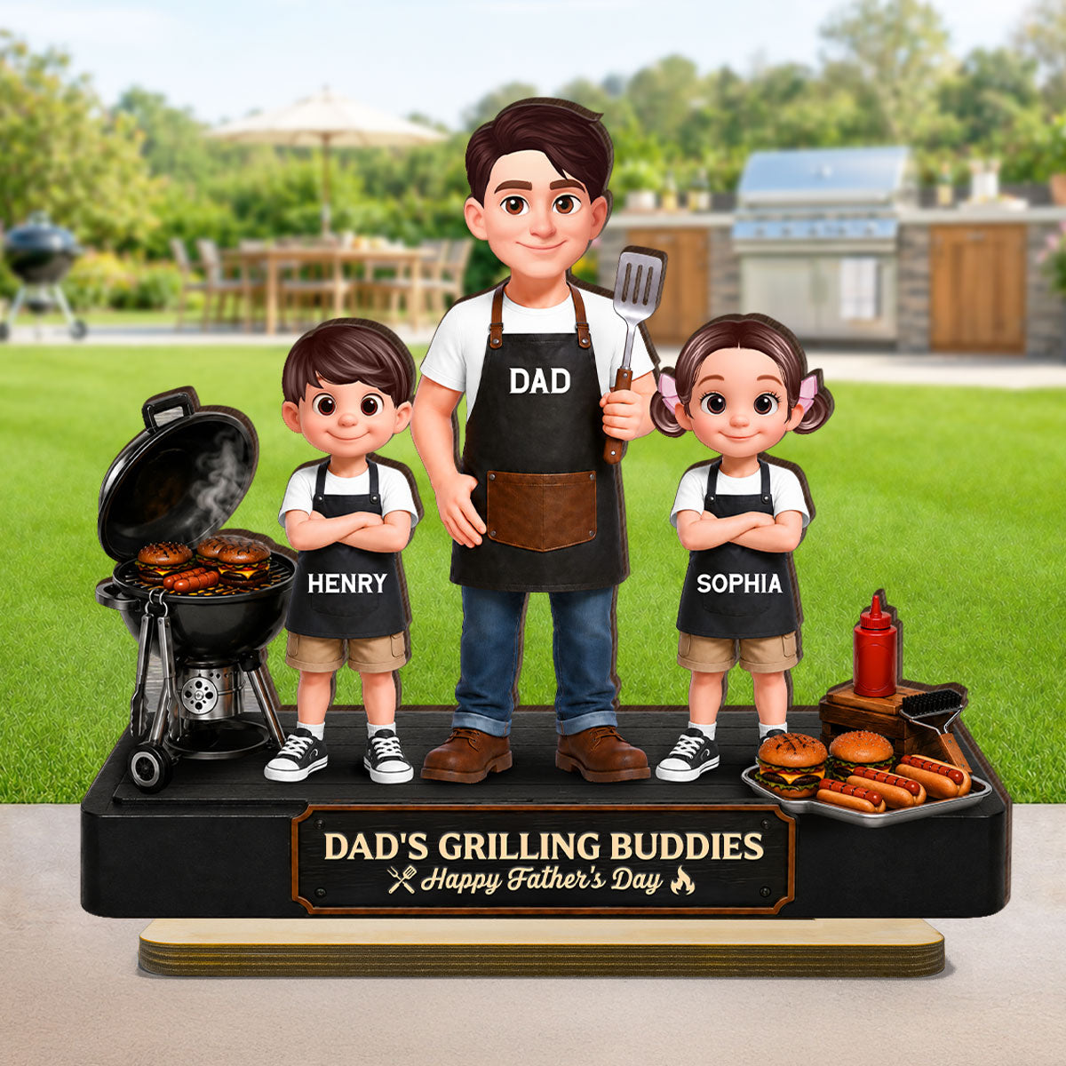 BBQ Dad's Grilling Buddies The Grill Master - Personalized 2-Layered Wooden Plaque - Father's Day Gift For Dad, Husband