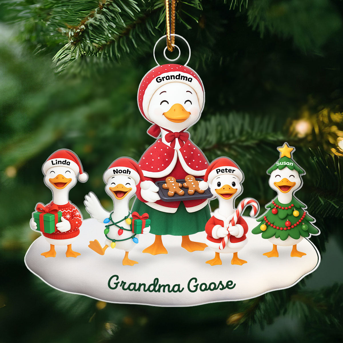 3D Effect Grandma Goose And Grandkids Personalized Acrylic Ornament, Christmas Gift For Grandma