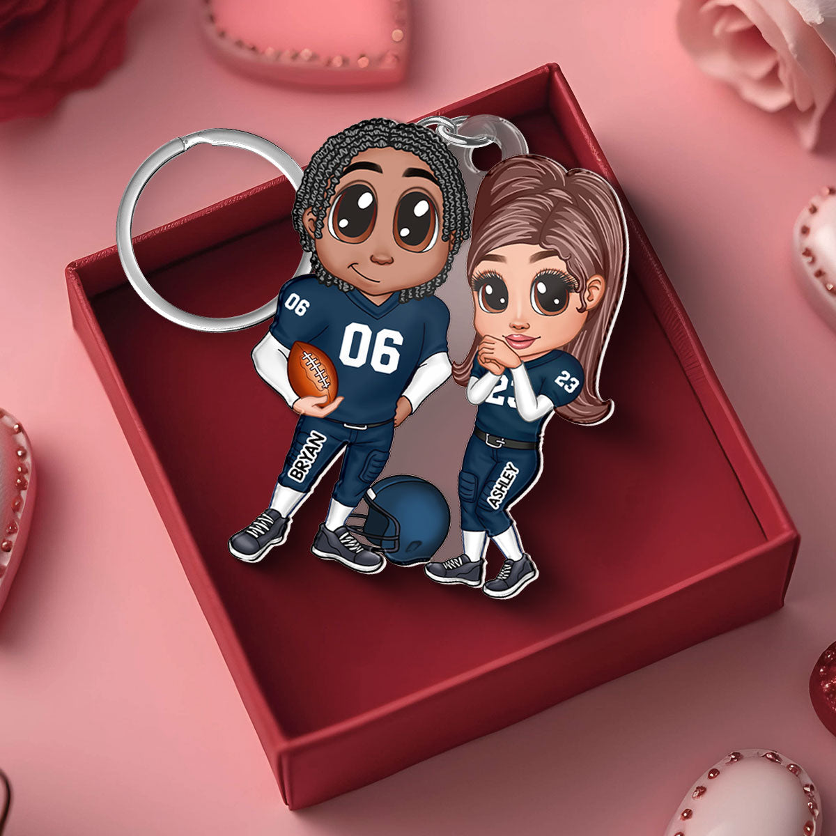American Football Couple Y2K Style Personalized Acrylic Keychain,  Gift For Couples