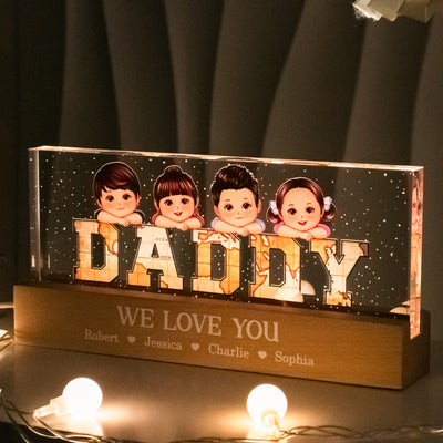 Vintage Map Dad Grandpa Title Kids Laying On Personalized Acrylic LED Night Light