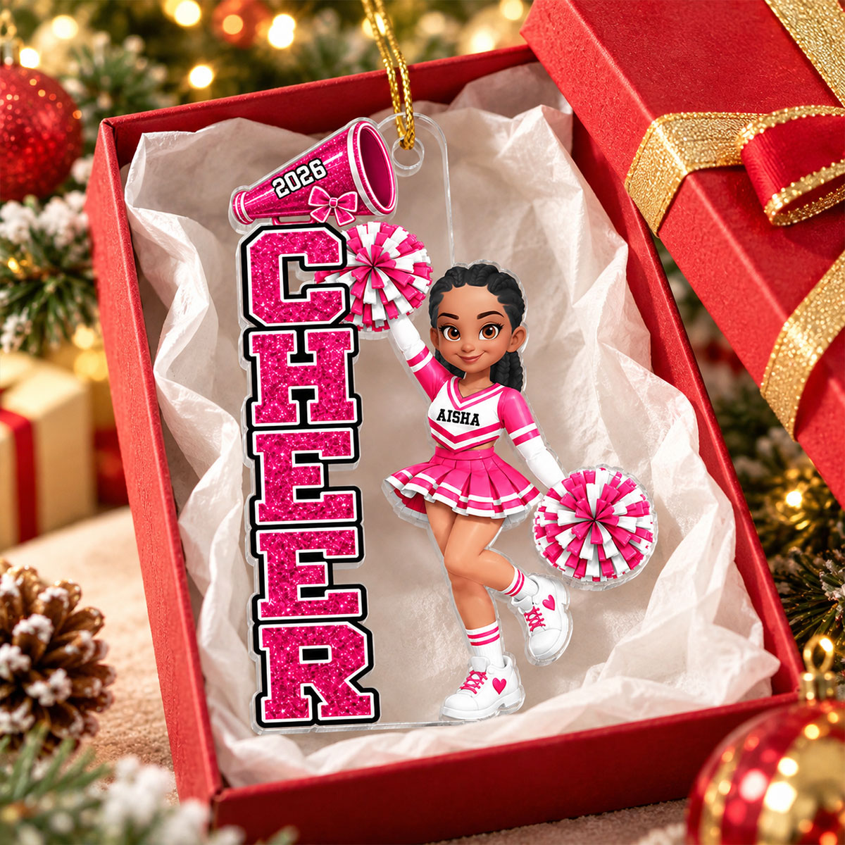 Beautiful Cheerleader Cheer - Personalized Acrylic Ornament - Christmas Gift For Cheerleaders, Daughter, Granddaughter