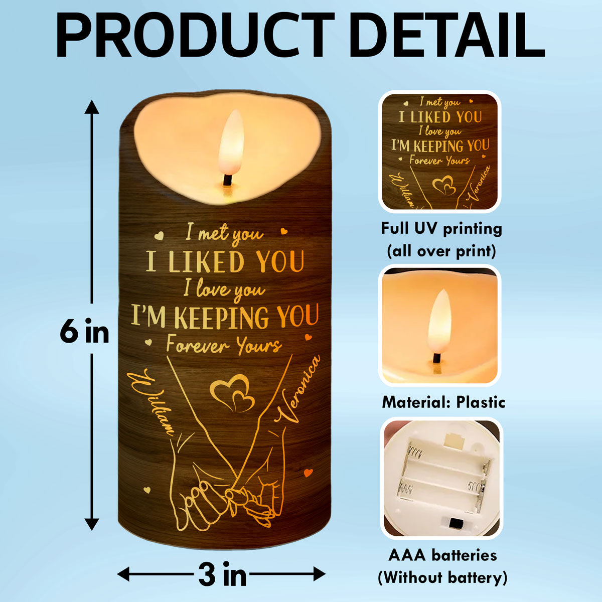 Couple Love Message Hand In Hand Outline Personalized LED Candle