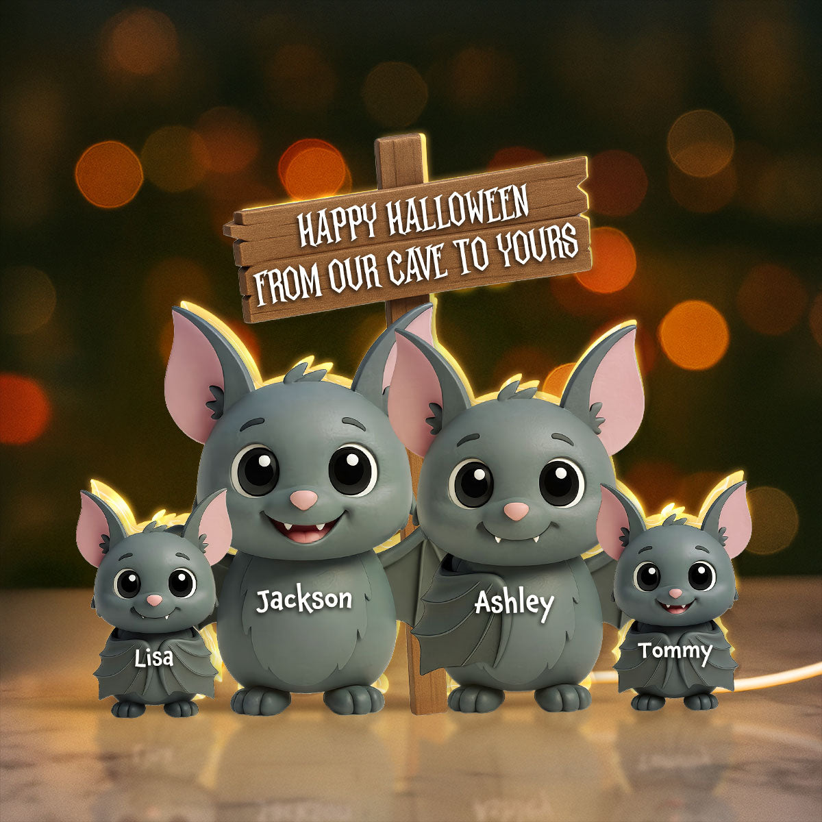 Bat Halloween Family Standing 3D Effect Personalized Light Box
