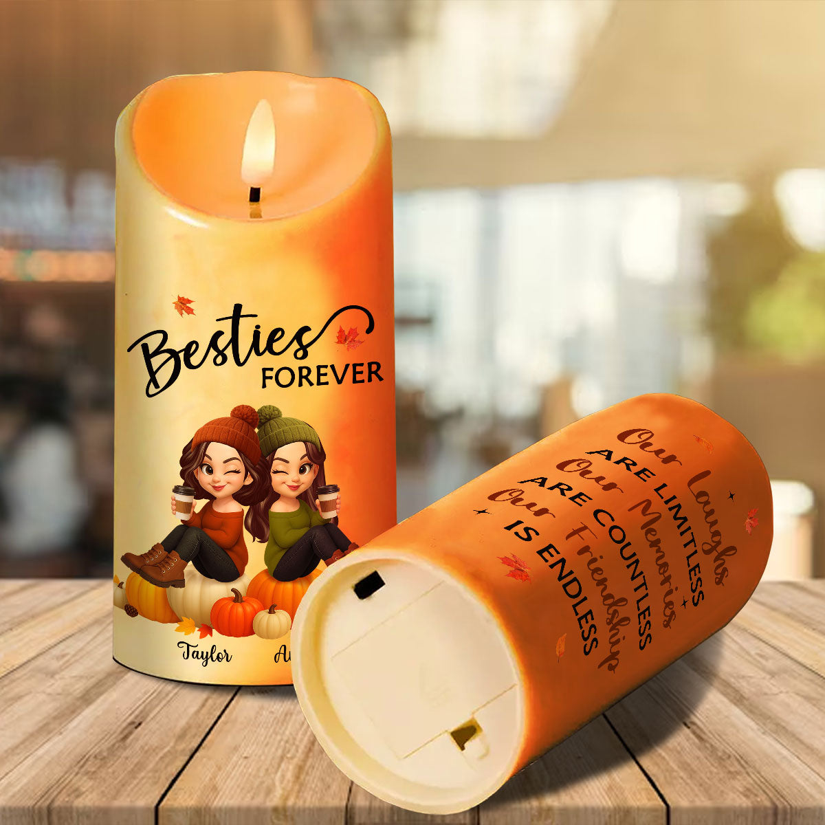 Fall Season Besties Cozy Vibe Our Friendship Is Endless Personalized LED Candle, Gift For Best Friends