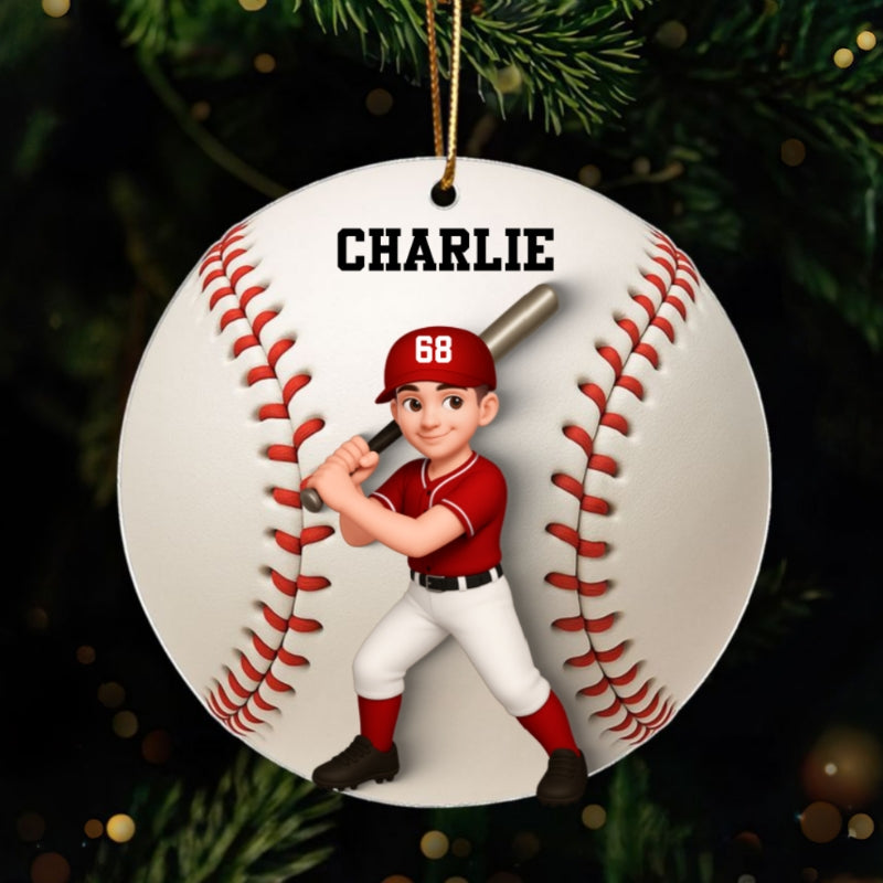 Baseball Softball Girl Boy 3D Effect - Personalized Acrylic Ornament - Christmas Gift For Daughter, Gift For Son