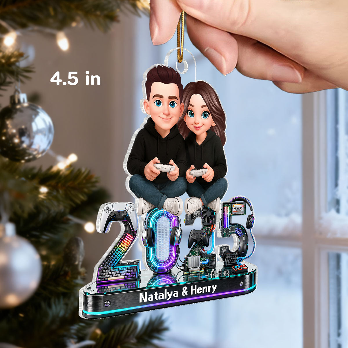 3D Effect Couple Gaming Forever 2 Player Mode Signature Symbols Christmas - Personalized Acrylic Ornament - Gift For Gaming Couple, Gift For Him, For Her