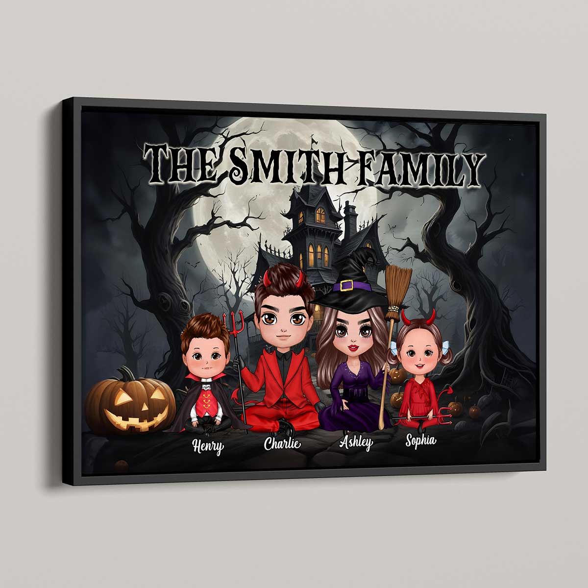 Halloween Family Sitting Vintage Background Personalized Poster - The Perfect Halloween Family Gift