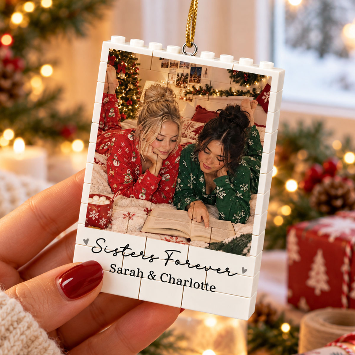 Besties Forever Custom Photo & Names - Personalized Building Blocks Ornament - Christmas Gift For Best Friends, Besties, BFF, Soul Sisters