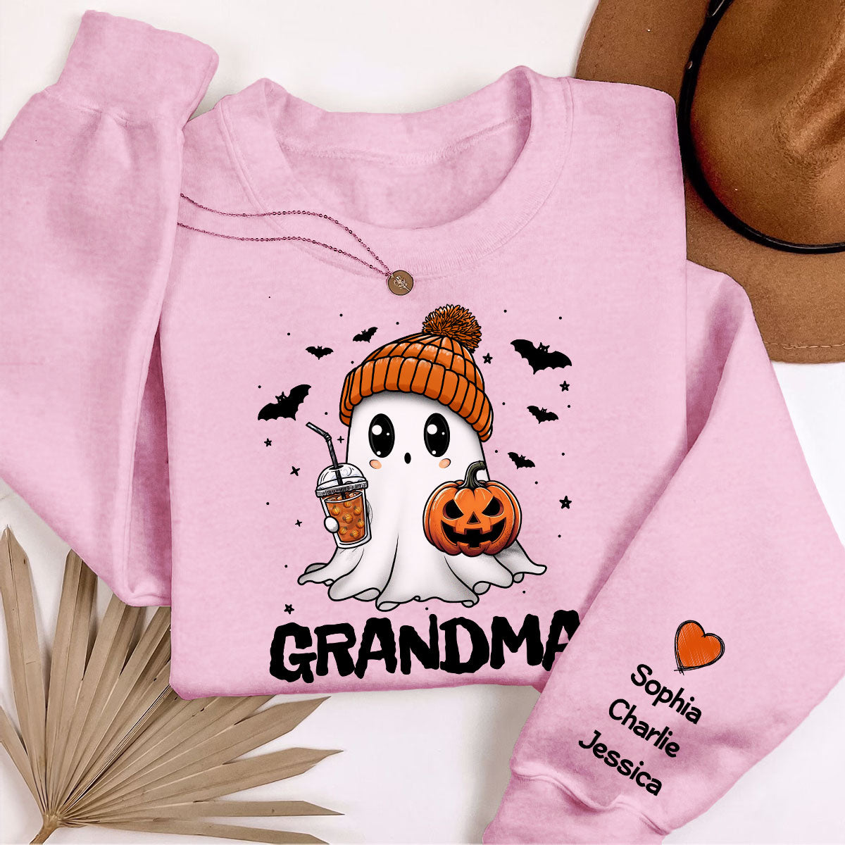 Fall Season Halloween Grandma Boo Personalized Sleeve Printed Sweatshirt, Gift For Grandma