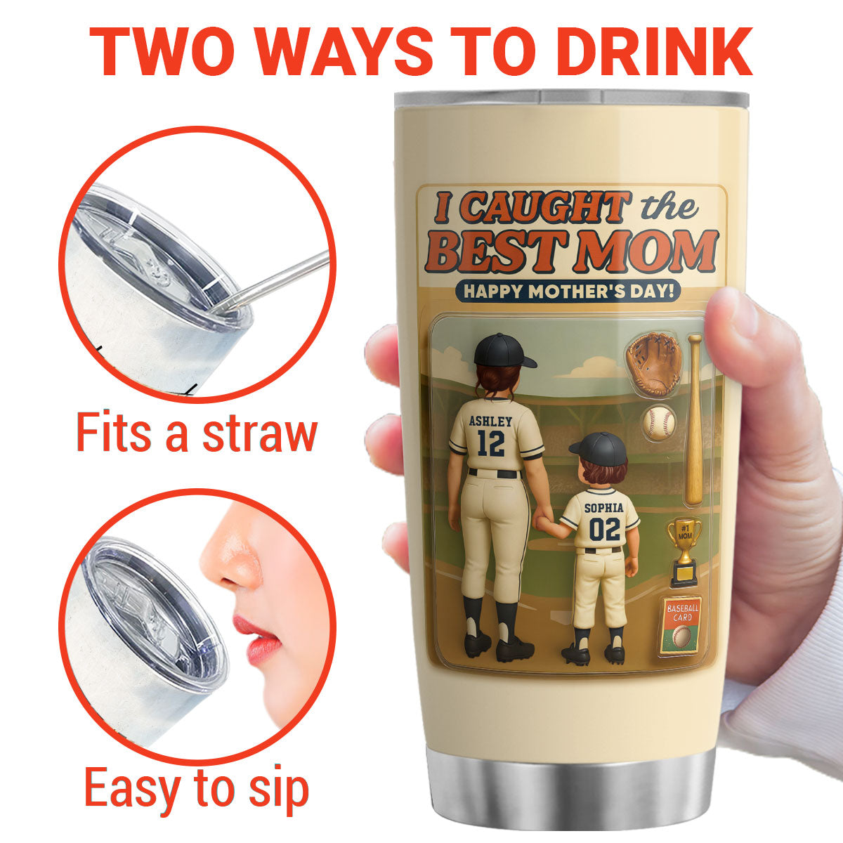 We Caught the Best Mom Baseball Custom Figure Personalized Tumbler, Gift for Mom, Gift for Wife