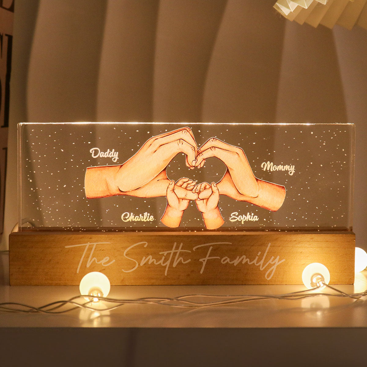 Family Heart Hands Gift Father's Day Gift Personalized Acrylic LED Night Light