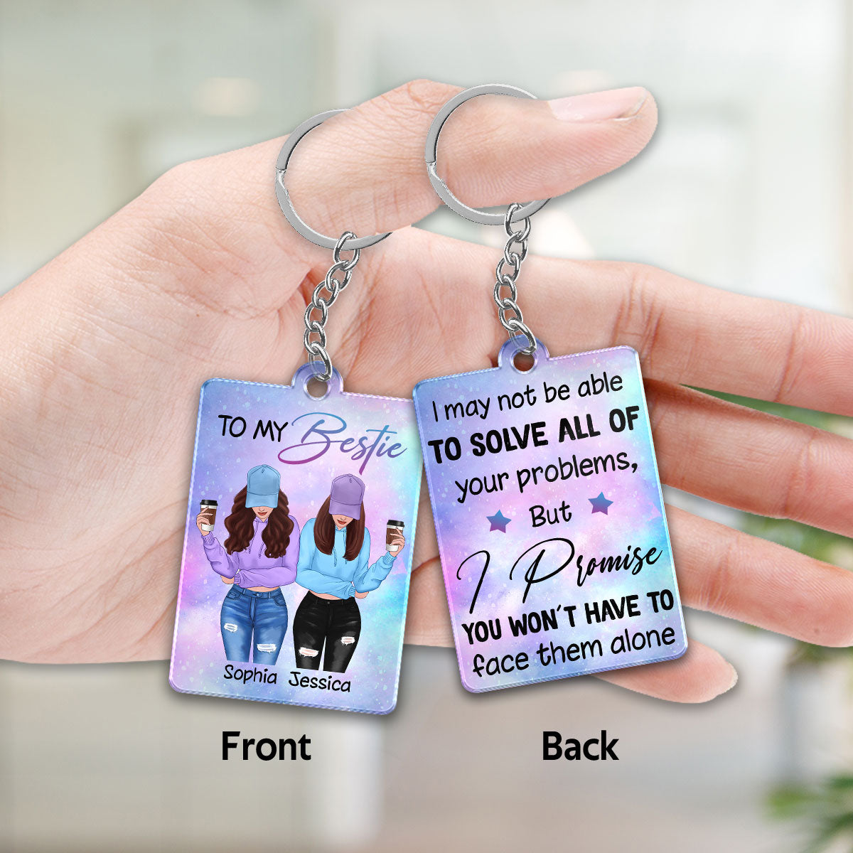 Front View Besties To My Bestie Personalized Acrylic Keychain