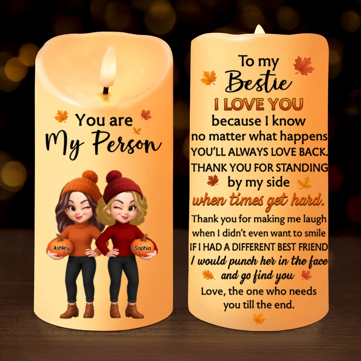 You're My Person Fall Season Besties Sisters Personalized LED Candle