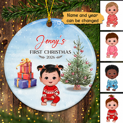 Baby‘s First Christmas Doll Personalized Decorative Circle Ornament