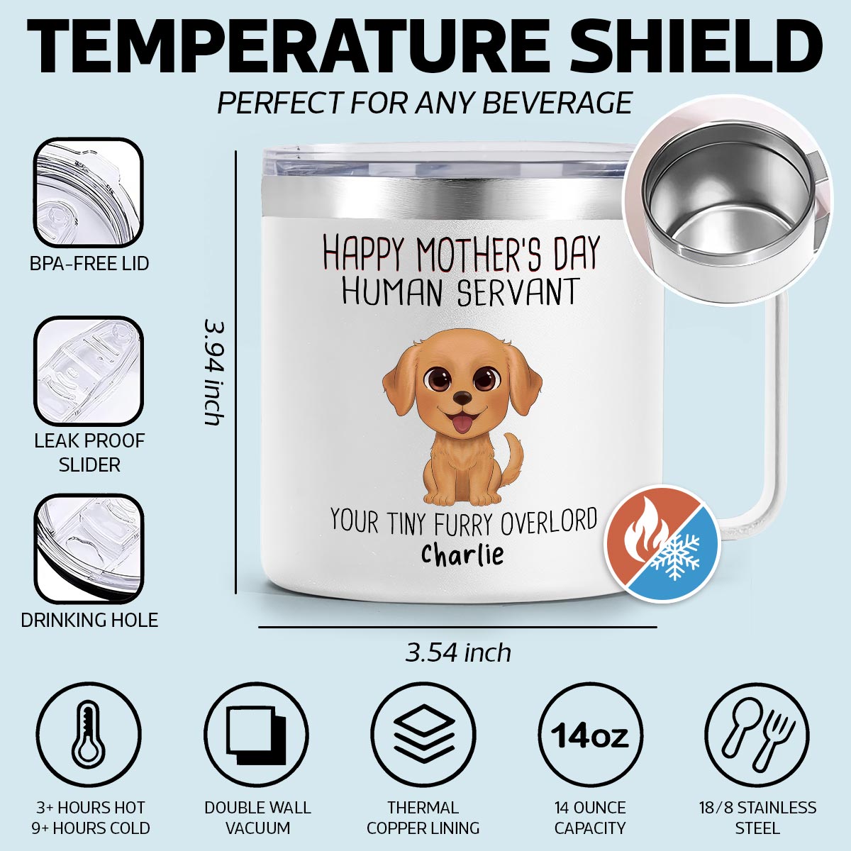 Happy Mother's Day Human Servant - Personalized Tumbler With Handle - Funny Gift For Dog Lovers