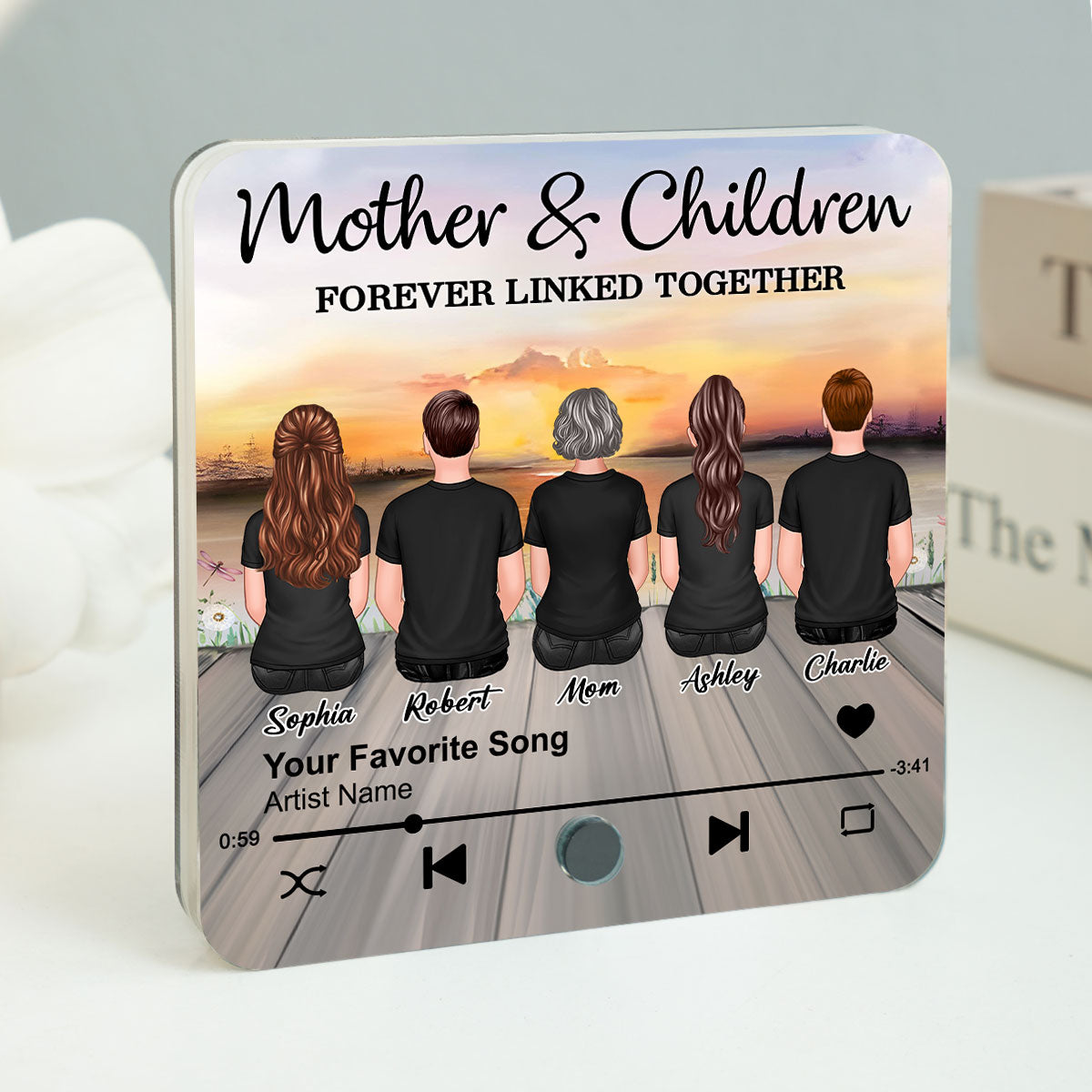 Mother & Daughters Sons Forever Linked Together Personalized Music Fridge Magnet, Heartfelt Gift For Mom