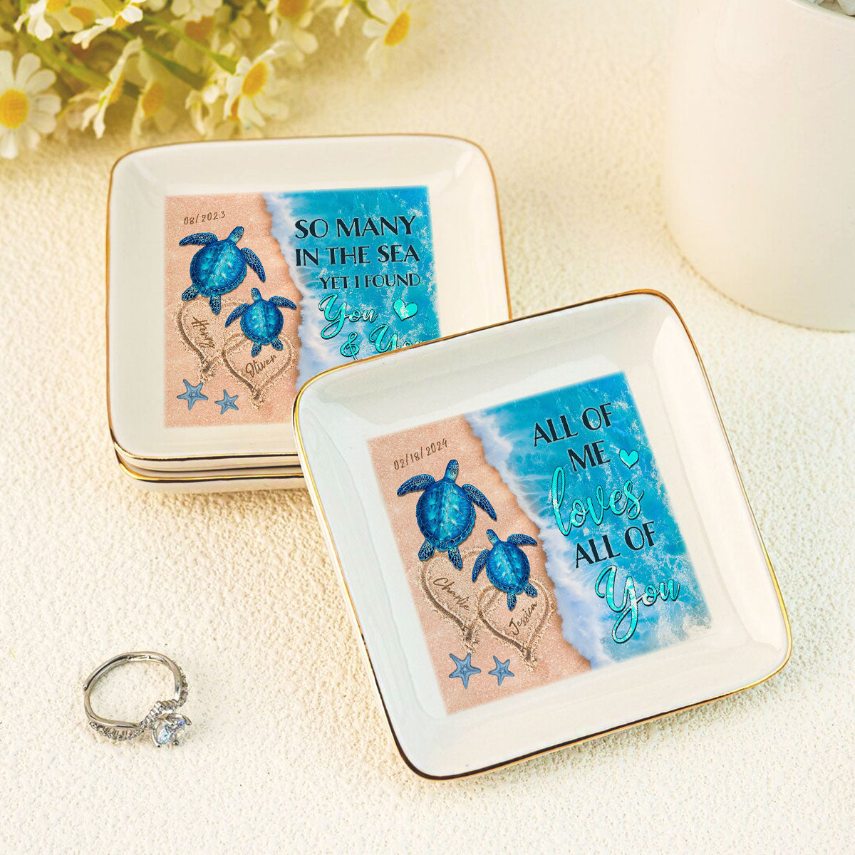 As The Ocean Has No End Turtle Couple Personalized Jewelry Dish, Wedding Gift, Anniversary Gift, Gift For Her