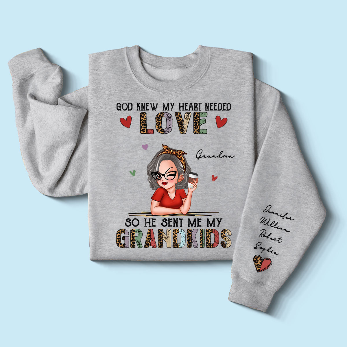 Colorful Half Leopard Love Grandkids Personalized Sleeve Printed Sweatshirt