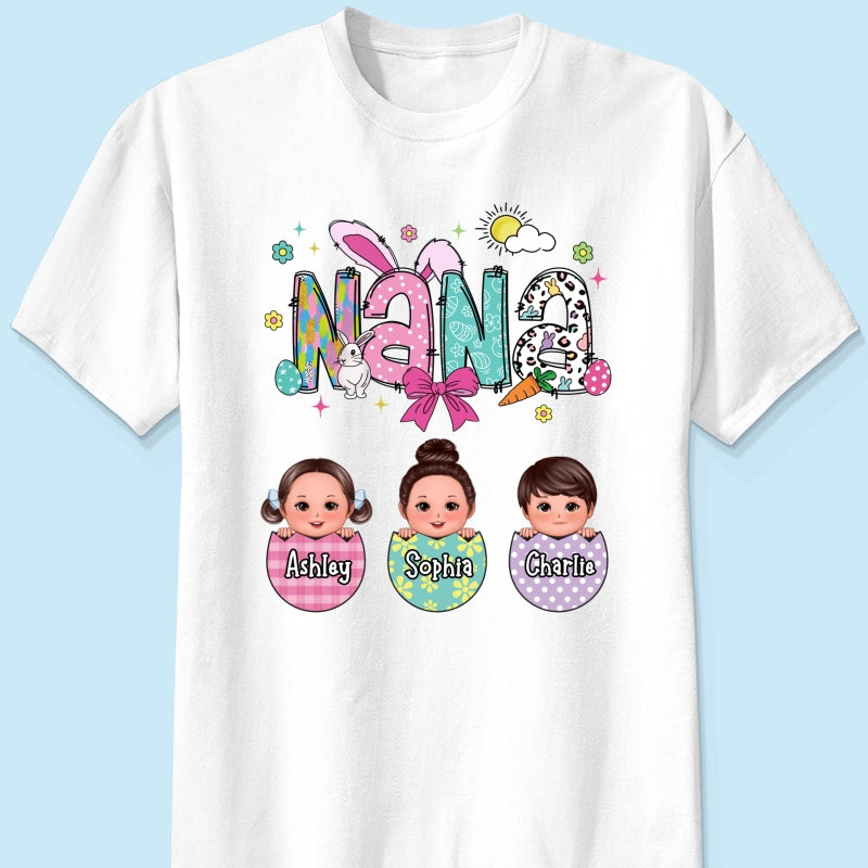 Grandma Mom Gigi Easter Eggs Kids Name Personalized Shirt