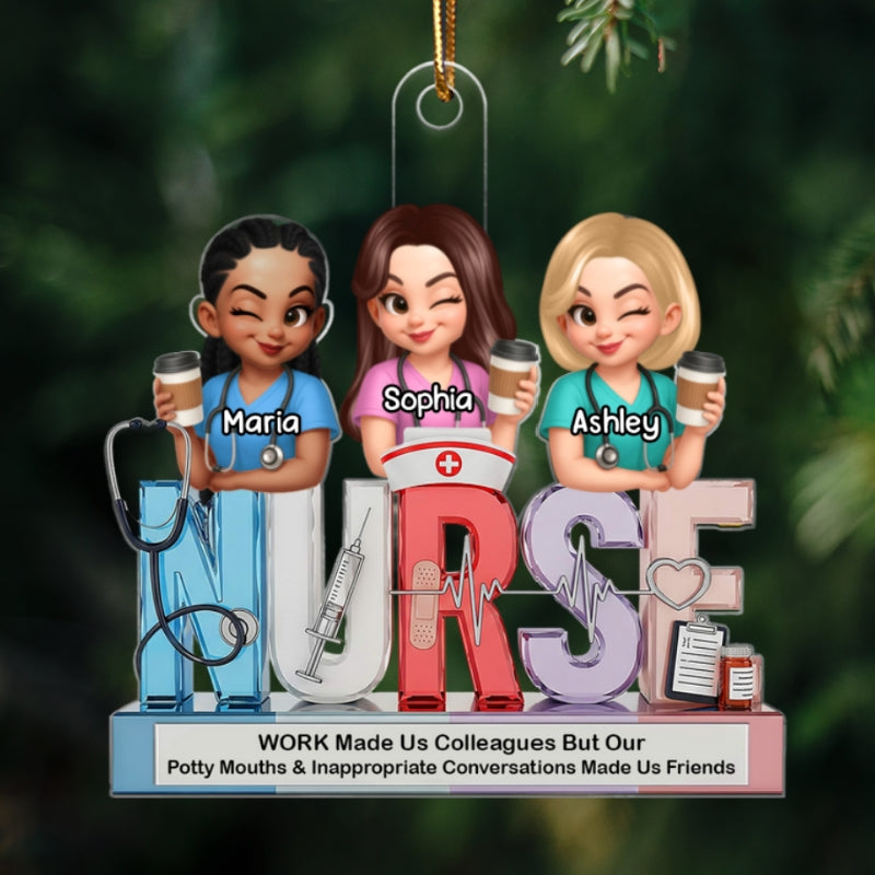 Personalized 3D Effect Nurse Besties Medical Icons Personalized Acrylic Ornament