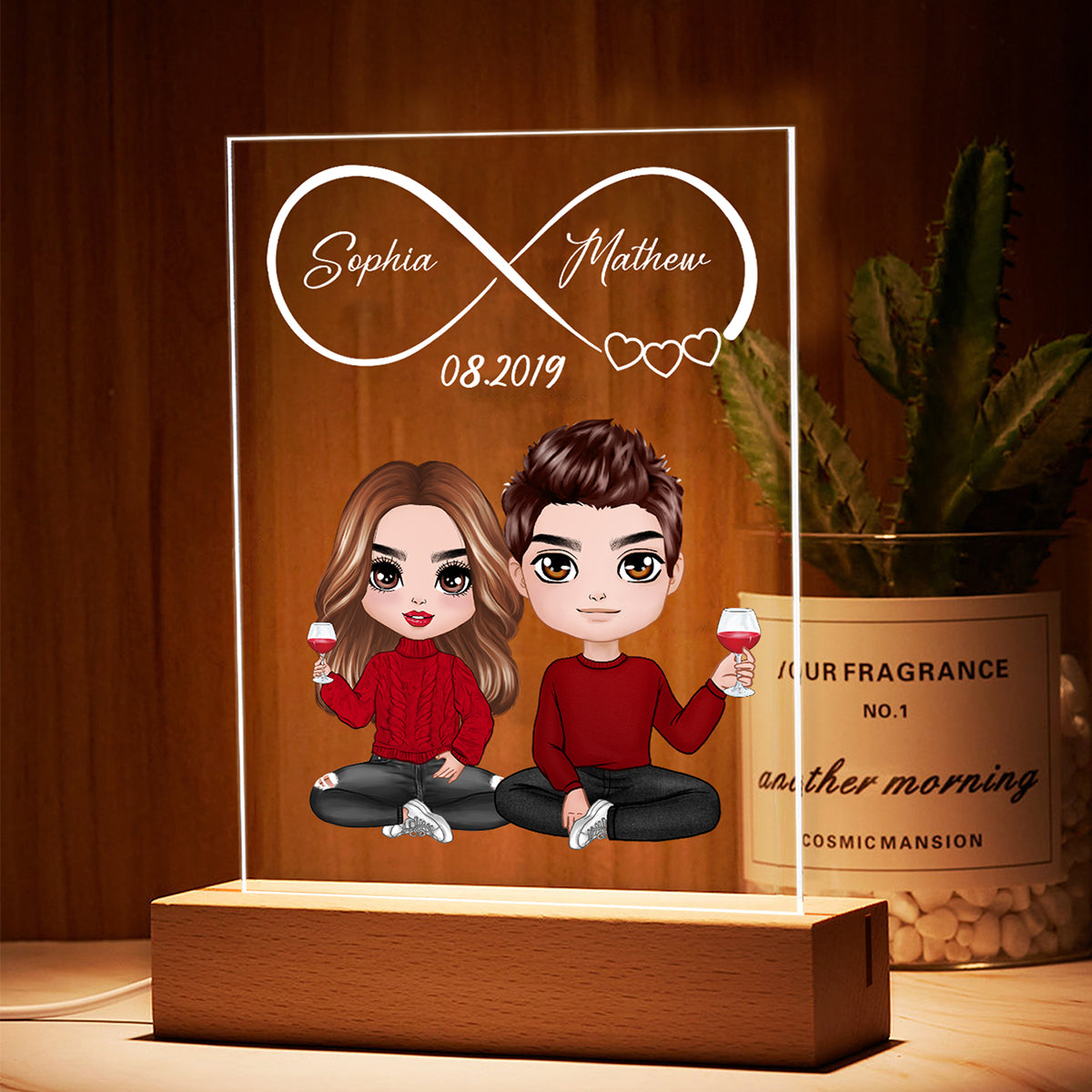 Couple Sitting Simple Infinity Personalized Plaque LED Night Light - Valentine‘s Day Gift - Gift For Him Gift For Her