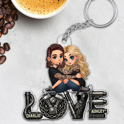 Biker Couple Together - Personalized Acrylic Keychain - Gift For Bikers, Gift For Him, For Her