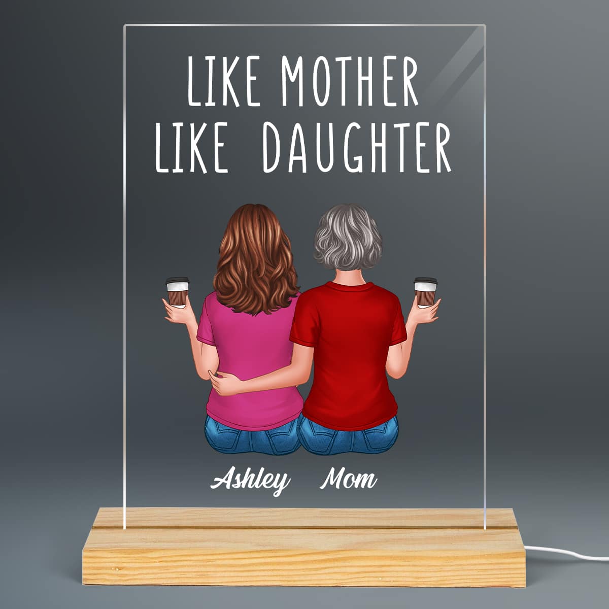 Like Mother Like Daughters Back View Mom And Daughters Sitting Gift For Mom Personalized Rectangle Acrylic Plaque LED Night Light