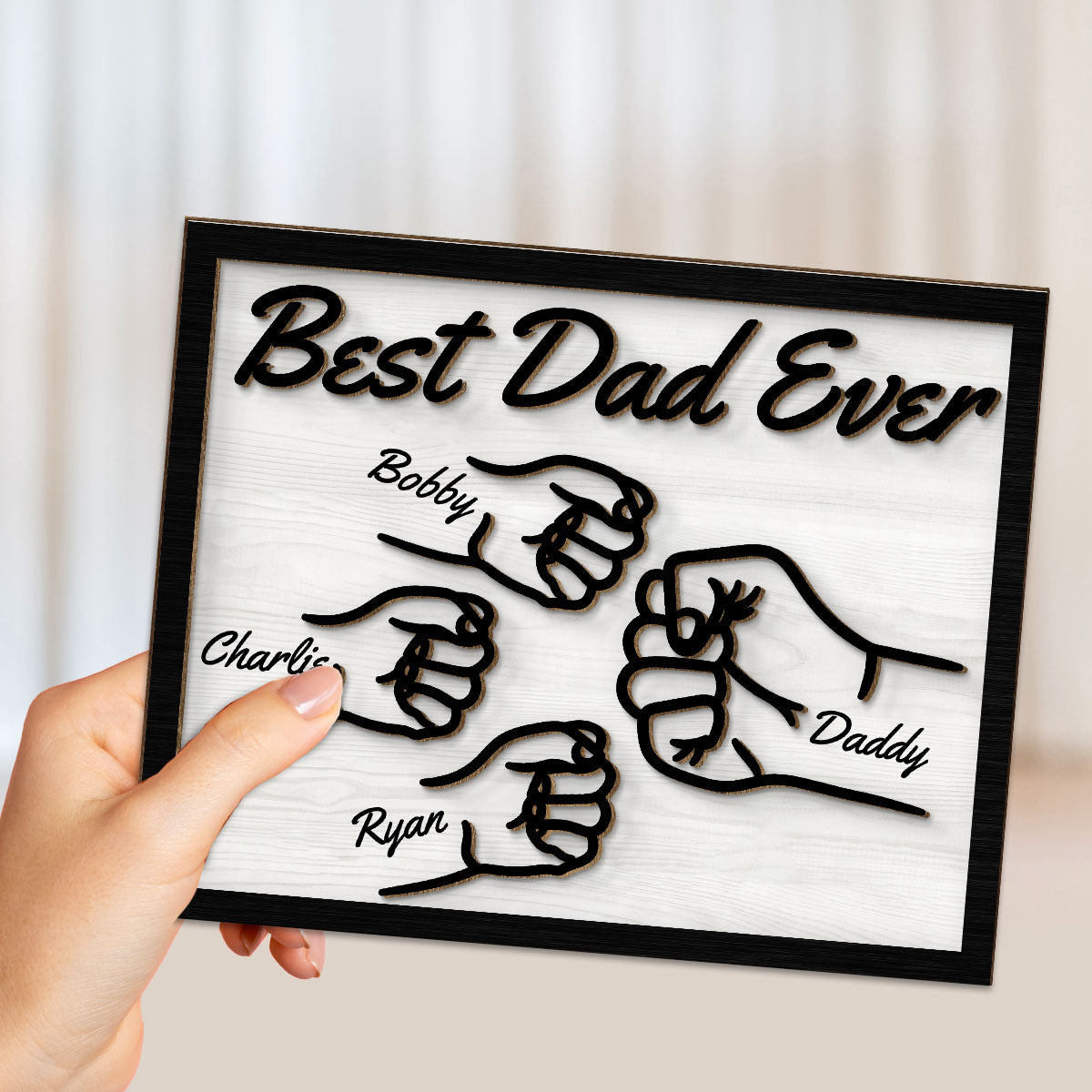 Best Dad Ever Fist Bump Personalized 2-Layer Wooden Plaque