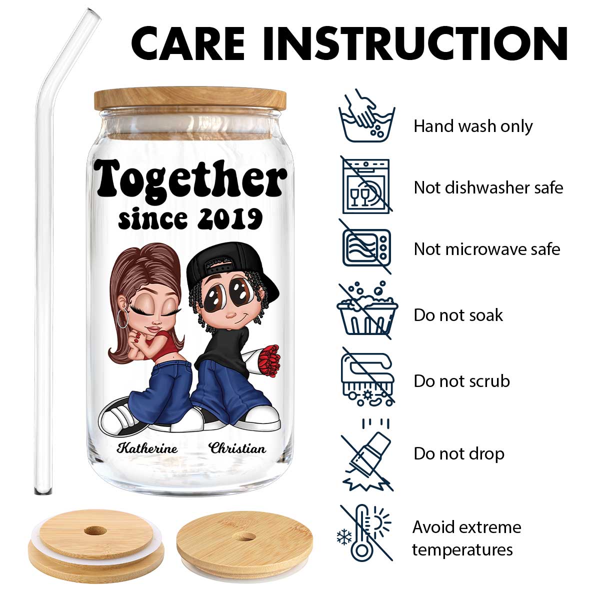 Y2K Couple Gift For Him For Her Personalized Clear Glass Can
