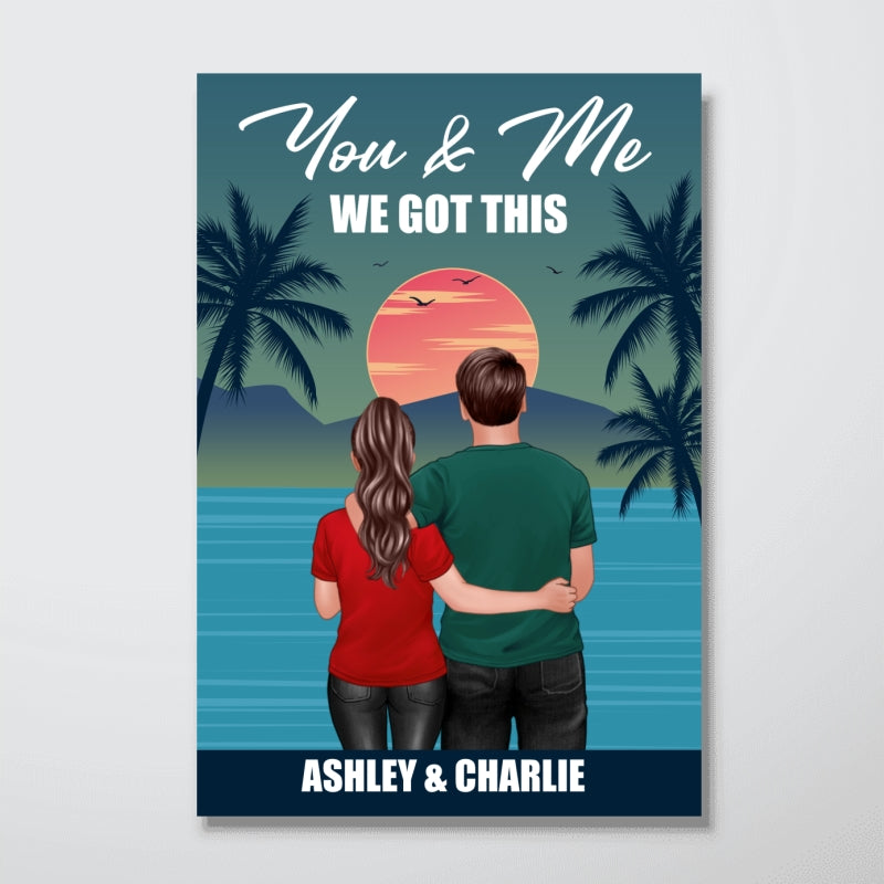 Back View Couple Standing Hugging Retro Summer Personalized Vertical Poster