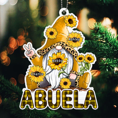 Gnome Sunflower Grandma Personalized Wooden Ornament
