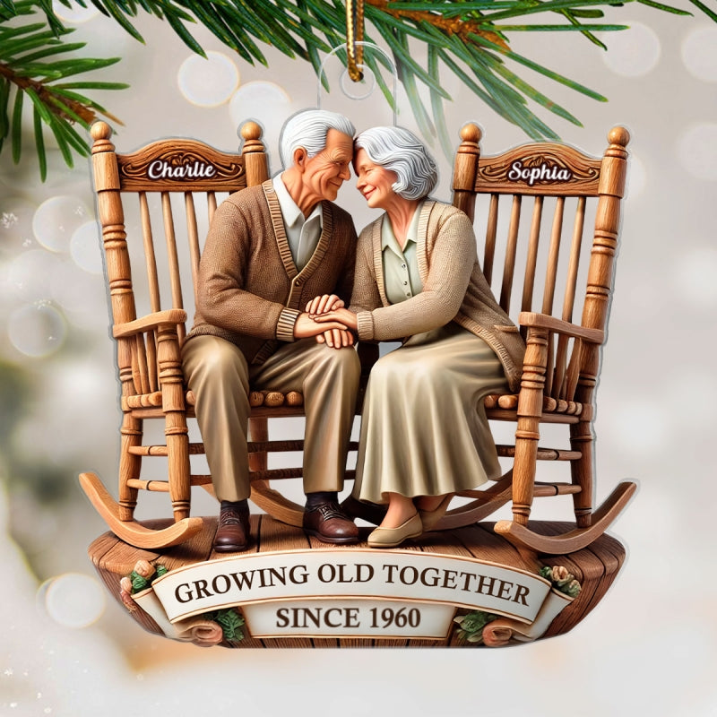 3D Effect Old Couple Sitting On Rocking Chairs Together Personalized Acrylic Ornament