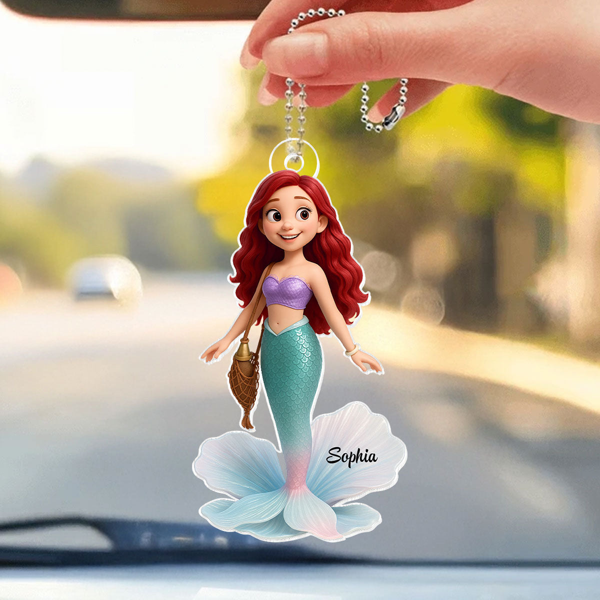 Pretty Cartoon Mermaid Personalized Acrylic Car Hanger, Gift for her, Gift for Besties