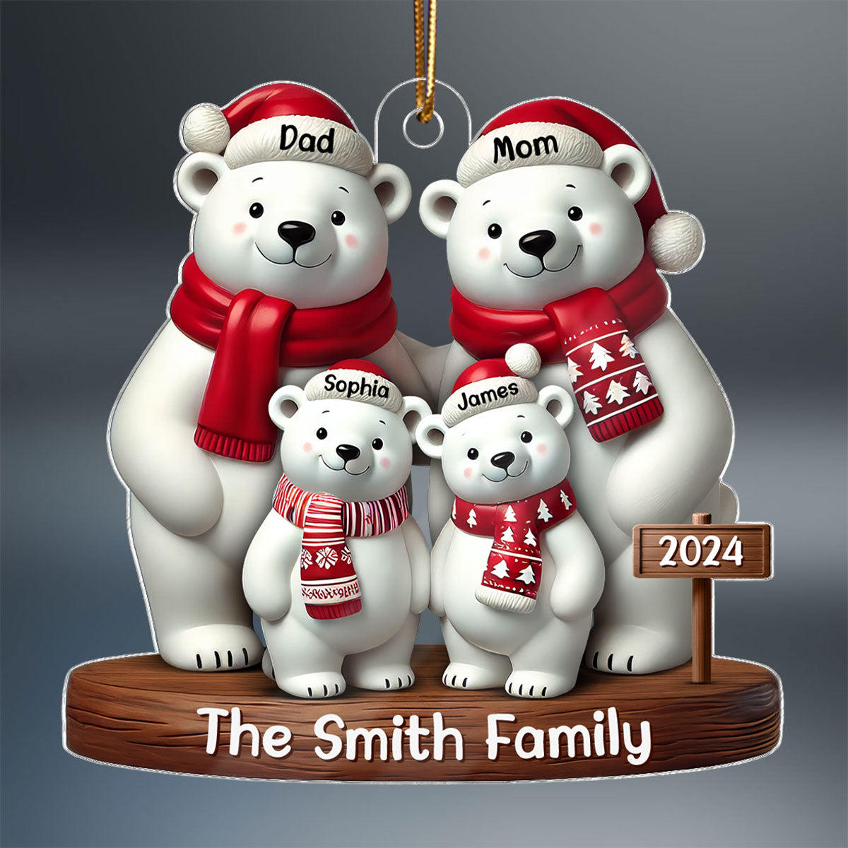Polar Bears Christmas Family Personalized Acrylic Ornament