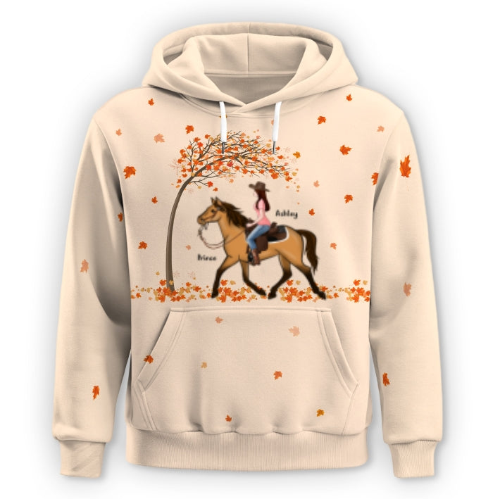 Girl Loves Horse Fall Season Theme Personalized Hoodie, Gift For Horse Lovers