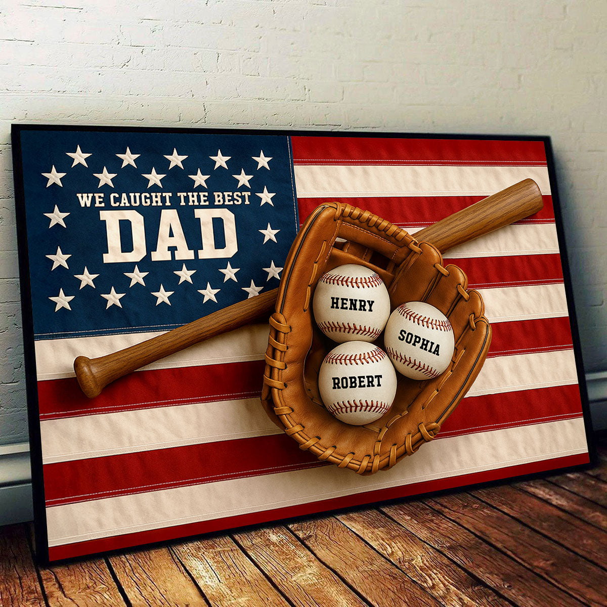 Nation Flag We Caught The Best Dad Baseball 3D Effect Personalized Poster, Unique Father's Day Gift For Dad
