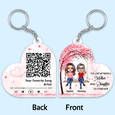 Mother Daughter Sitting On Swing Favorite Song Scannable QR Code Personalized Acrylic Keychain