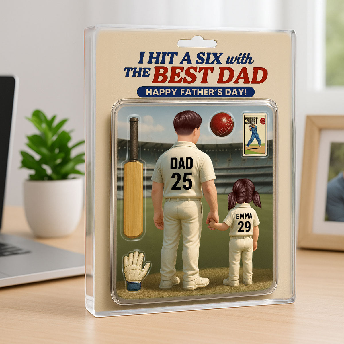Hit A Six With The Best Dad Cricket Dad - Personalized Acrylic Block Plaque - Father's Day Gift