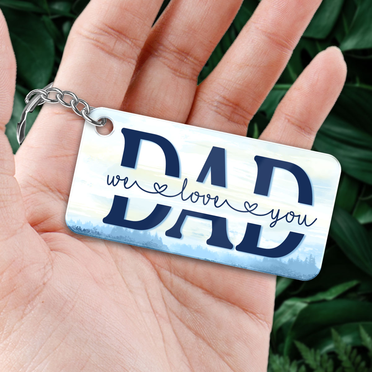 Sitting Dad And Standing Kids Back View Lake Personalized Acrylic Keychain
