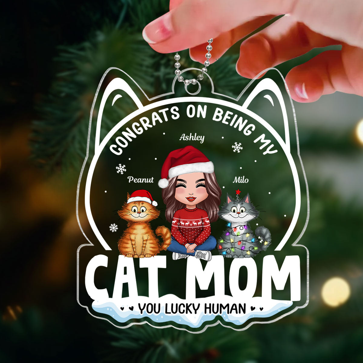 Congrats On Being My Cat Mom Funny Cat Acrylic Ornament, Christmas Personalized Ornament For Cat Lovers, For Cat Moms