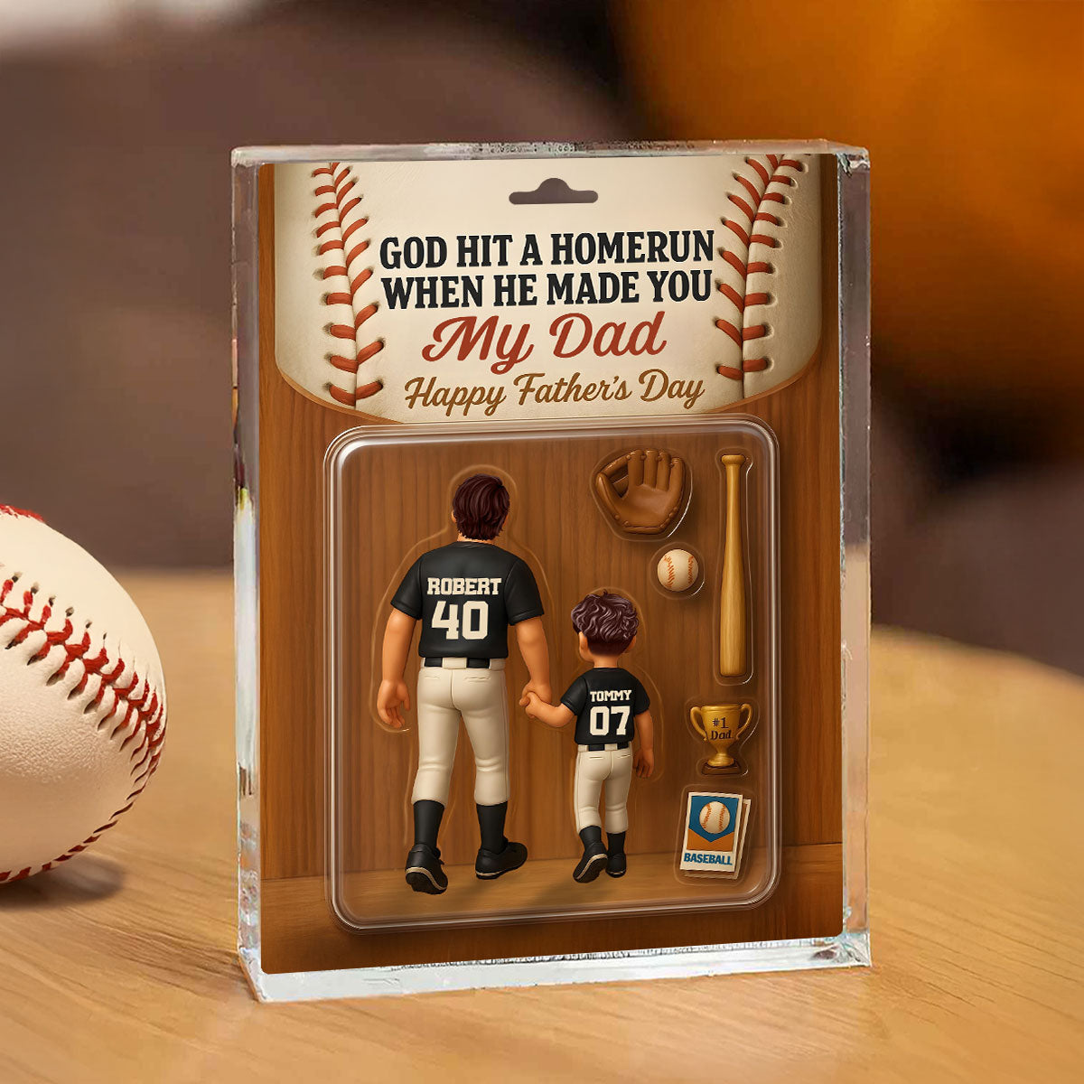 God Hit A Home Run When He Made You Our Dad Custom Action Figure Personalized Acrylic Block Plaque, Father's Day Gift for Baseball Dad