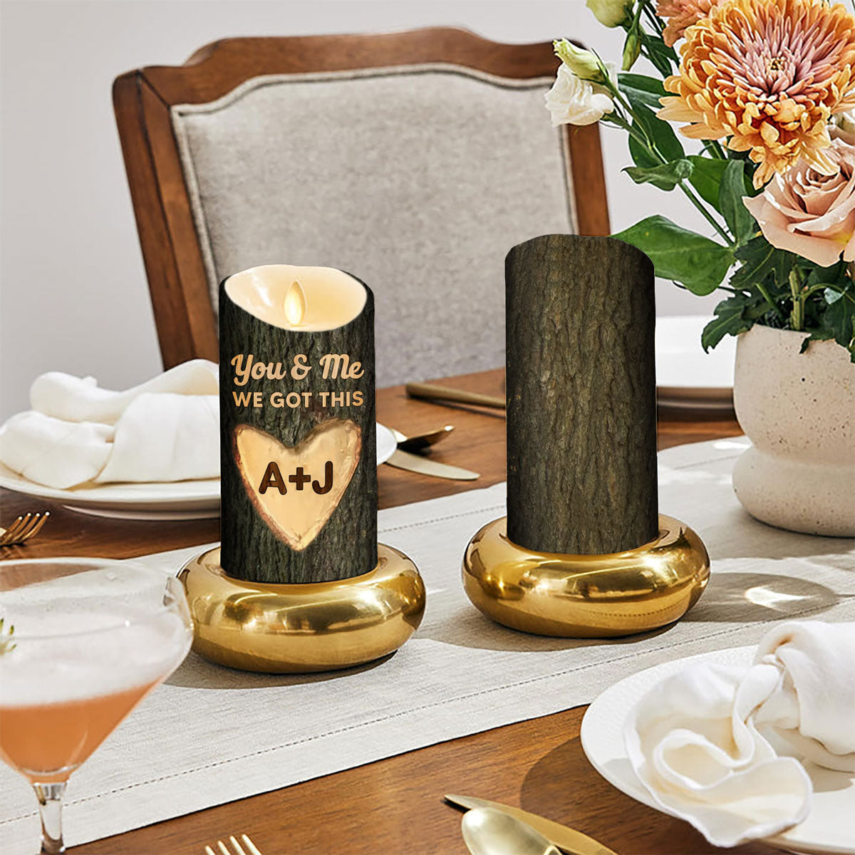 You & Me We Got This Couple Name Carved On Tree Personalized LED Candle