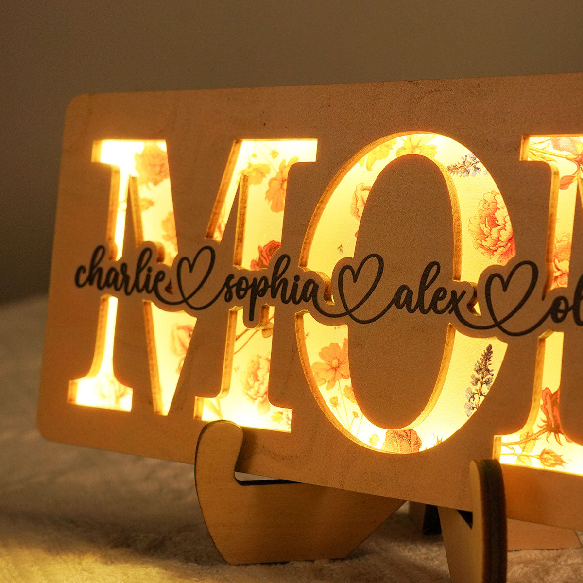 Personalized Mom Birth Month Flowers, Gift for Mom, Mom 2-Layer Wooden Plaque With LED, Mom Gifts from Kids